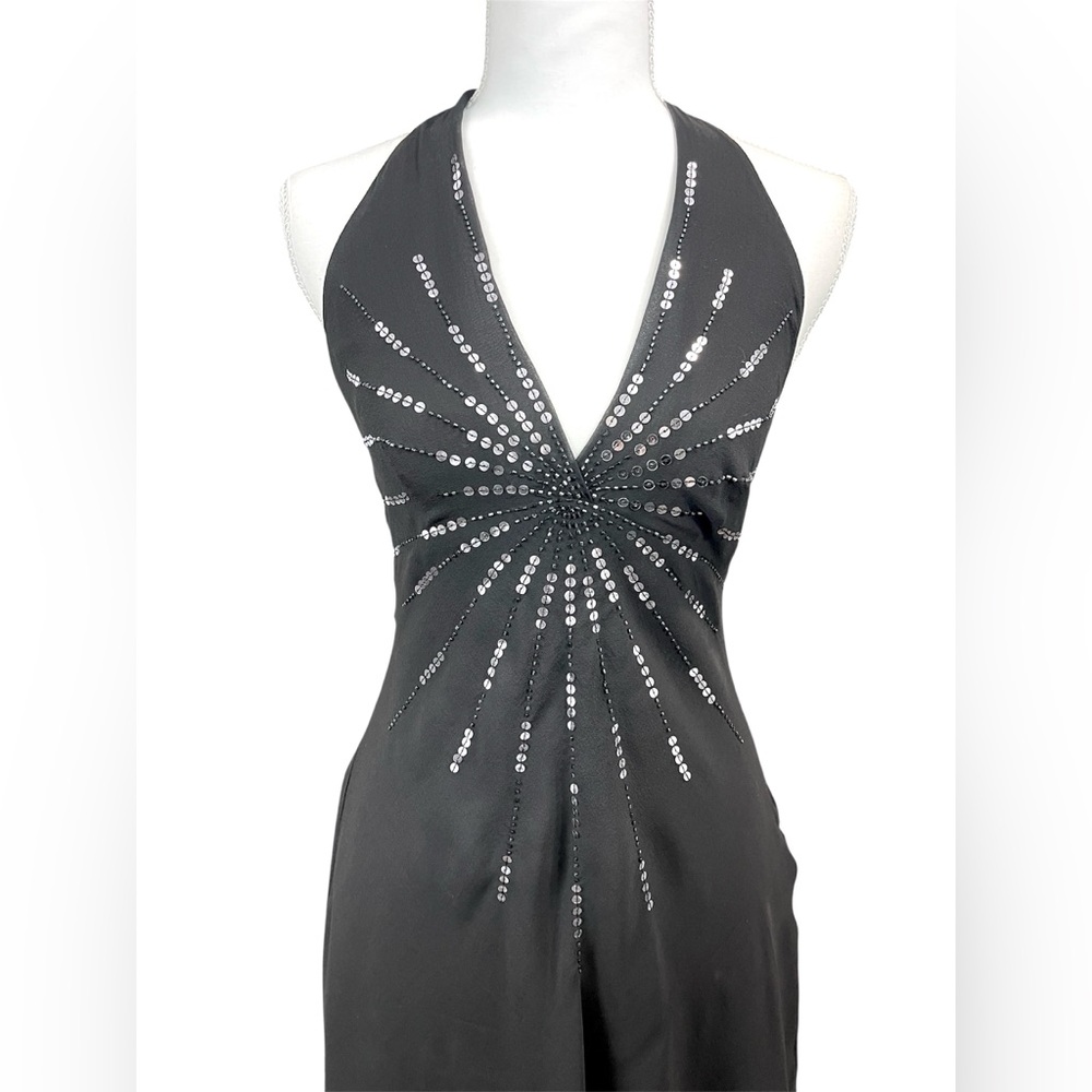 Y2K BCBGMAXAZRIA Asymmetric Silk Midi Beaded Babydoll Dress Fairy Whimsigoth - Picture 2 of 12